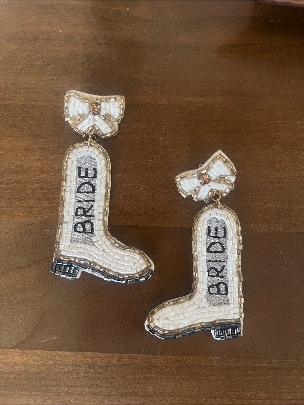 Bow & Boot White Beaded Bride Earrings